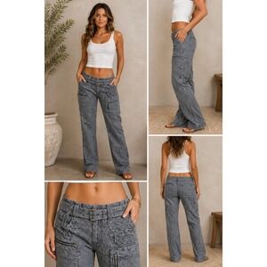 Johnny Was Petergréta Gray Embroidered Cargo Pants Belted Utility Women's 32x31
